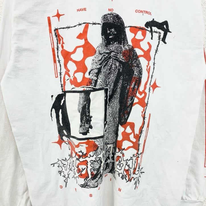 古着 used　VITRIOL　長袖ビッグプリントTシャツ　クルーネックロンT　Destiny　ヒューマン　白　ホワイト　Mサイズ