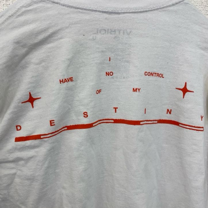 古着 used　VITRIOL　長袖ビッグプリントTシャツ　クルーネックロンT　Destiny　ヒューマン　白　ホワイト　Mサイズ
