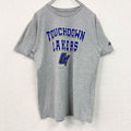 古着 used　adidas　アディダス　半袖プリントTシャツ　バックプリント　クルーネック　レトロデザイン　灰　グレー　Mサイズ