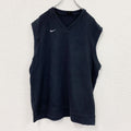 90s　NIKE　ナイキ　コットンニットベスト　刺繍ロゴ　スウッシュ　ヴィンテージ　黒　ブラック　Lサイズ