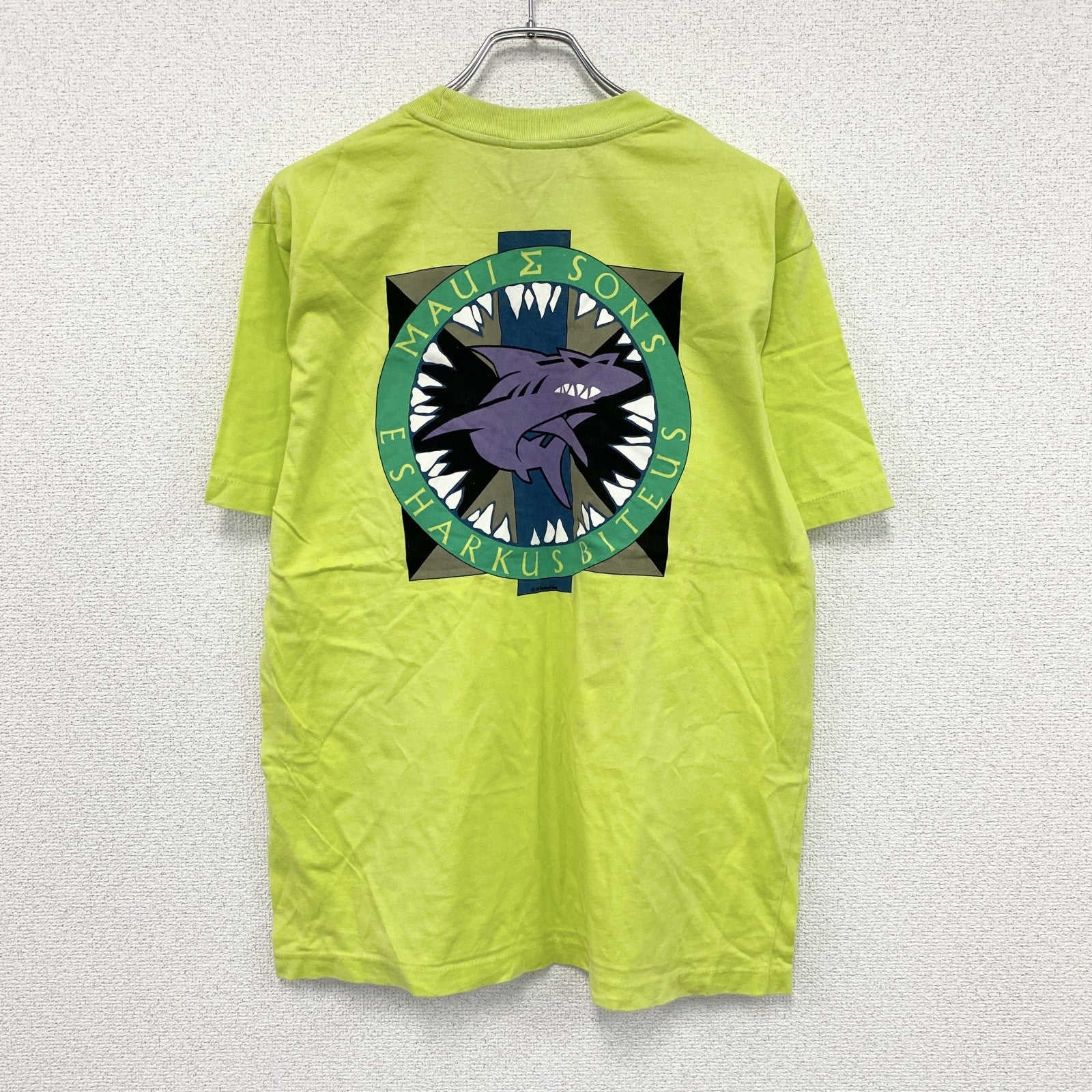～90s　MAUI&Sons　半袖プリントTシャツ　シングルステッチ　サメ　ヴィンテージ　緑　ライトグリーン　Lサイズ