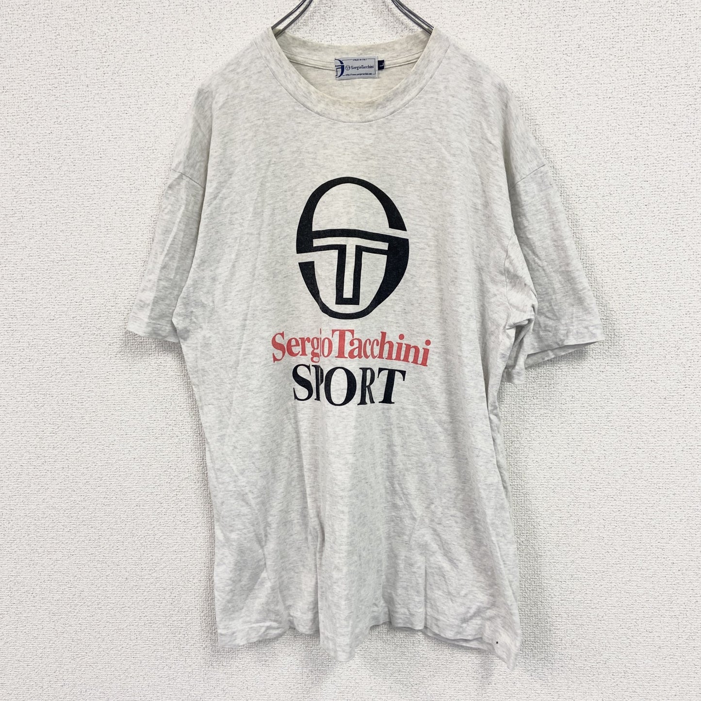 SergioTacchini　半袖プリントTシャツ　シングルステッチ　霜降りグレー　Lサイズ