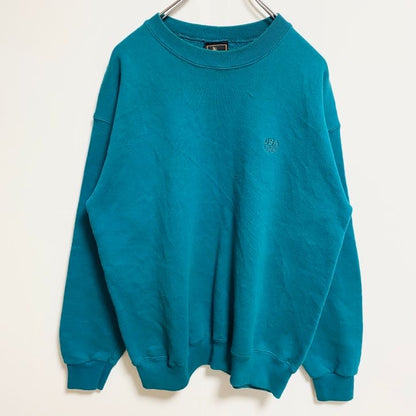古着 used　90s　USA　オリンピック　JC PENNEY　長袖ワンポイントロゴ刺繍スウェット　青　ターコイズ　Lサイズ