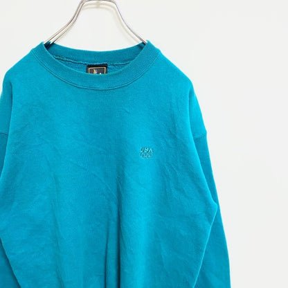 古着 used　90s　USA　オリンピック　JC PENNEY　長袖ワンポイントロゴ刺繍スウェット　青　ターコイズ　Lサイズ