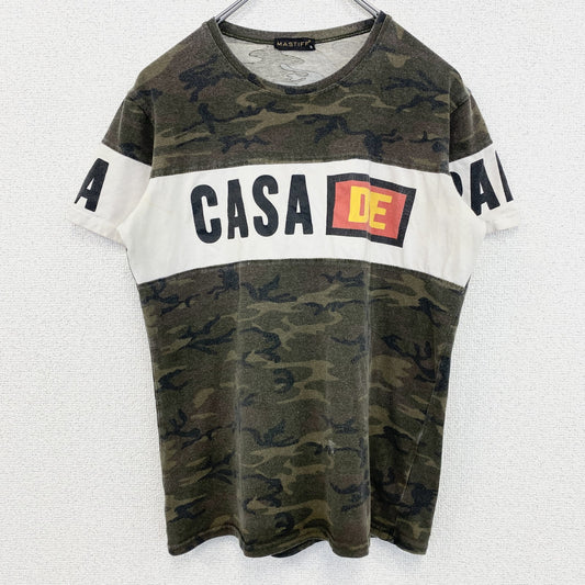 古着 used　MASTIFF　半袖迷彩柄プリントTシャツ　カモフラ　CASA　クルーネック　緑　グリーン　Sサイズ
