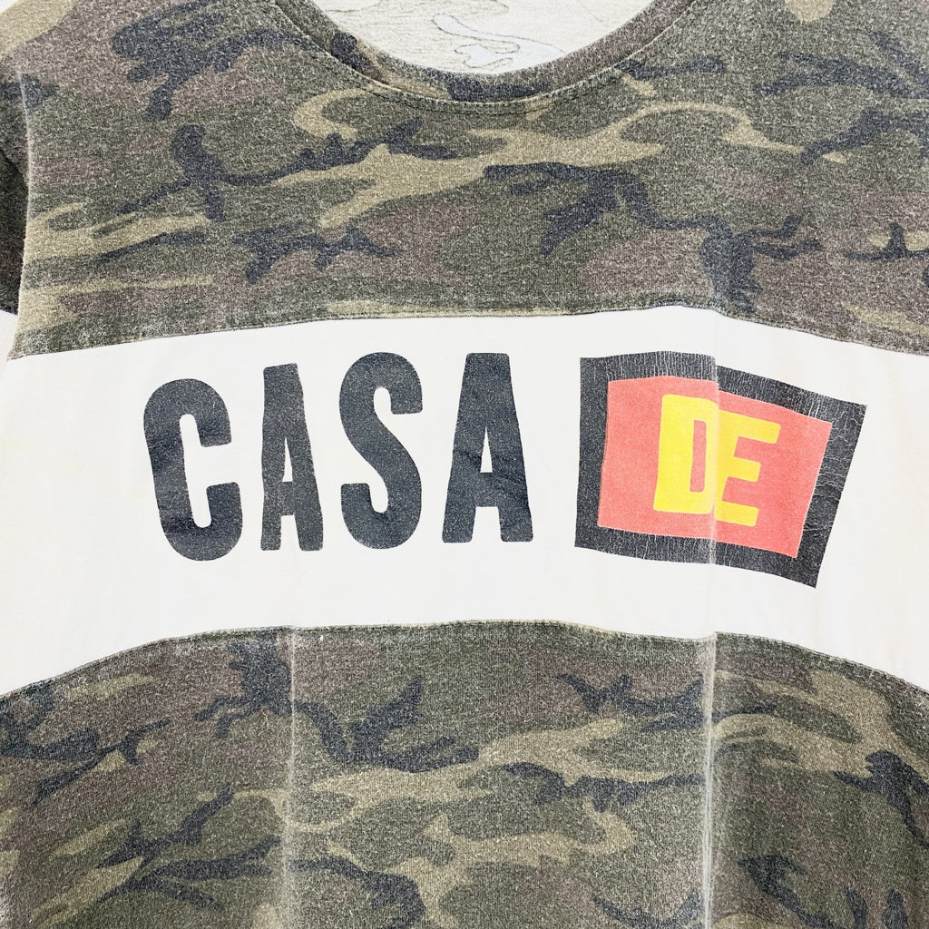 古着 used　MASTIFF　半袖迷彩柄プリントTシャツ　カモフラ　CASA　クルーネック　緑　グリーン　Sサイズ