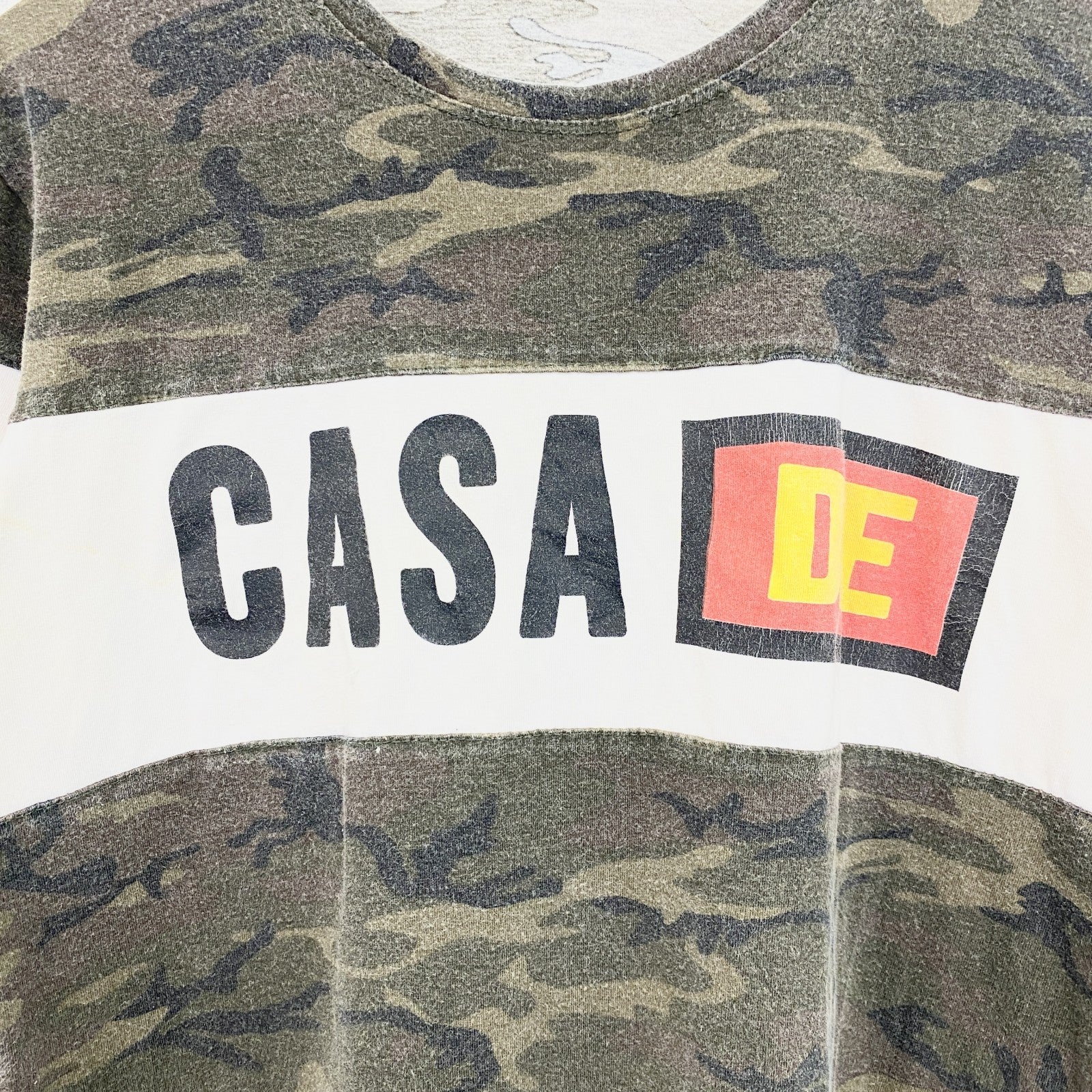 古着 used　MASTIFF　半袖迷彩柄プリントTシャツ　カモフラ　CASA　クルーネック　緑　グリーン　Sサイズ