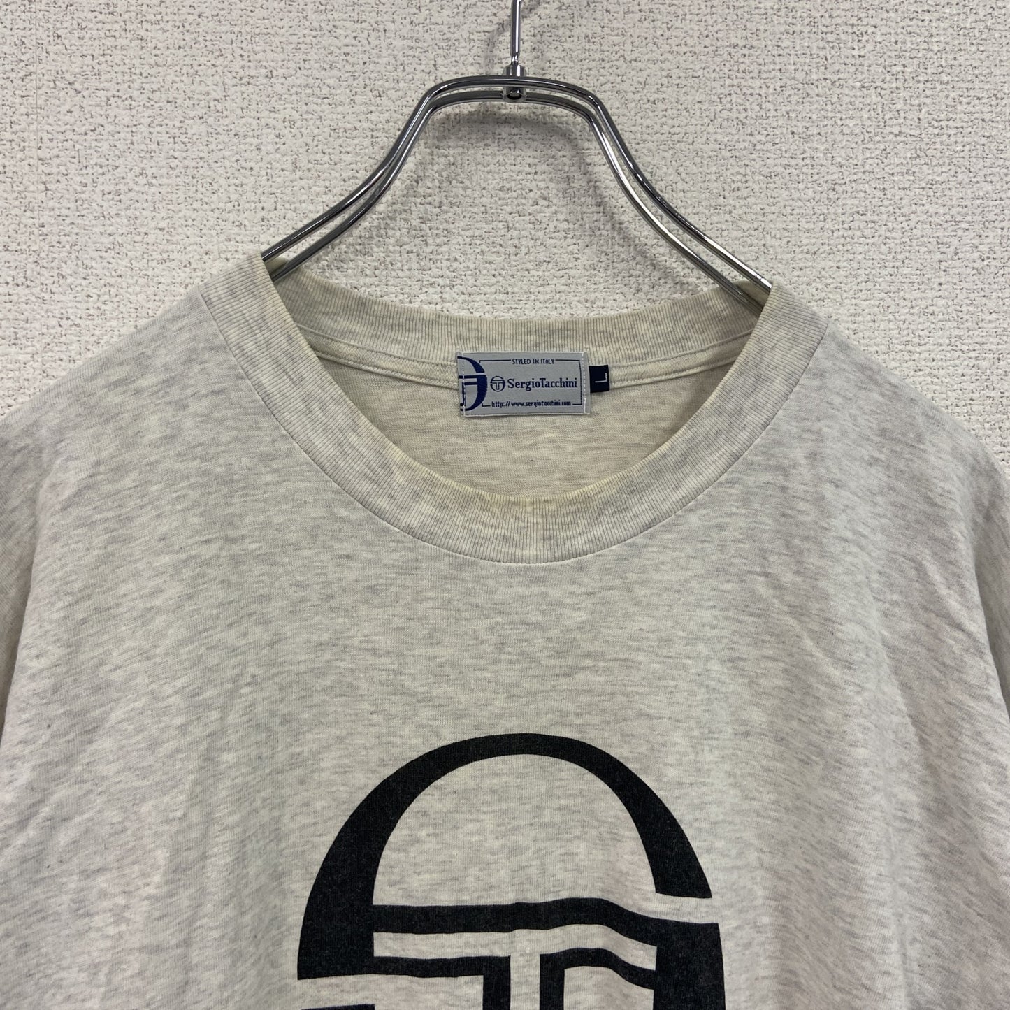 SergioTacchini　半袖プリントTシャツ　シングルステッチ　霜降りグレー　Lサイズ