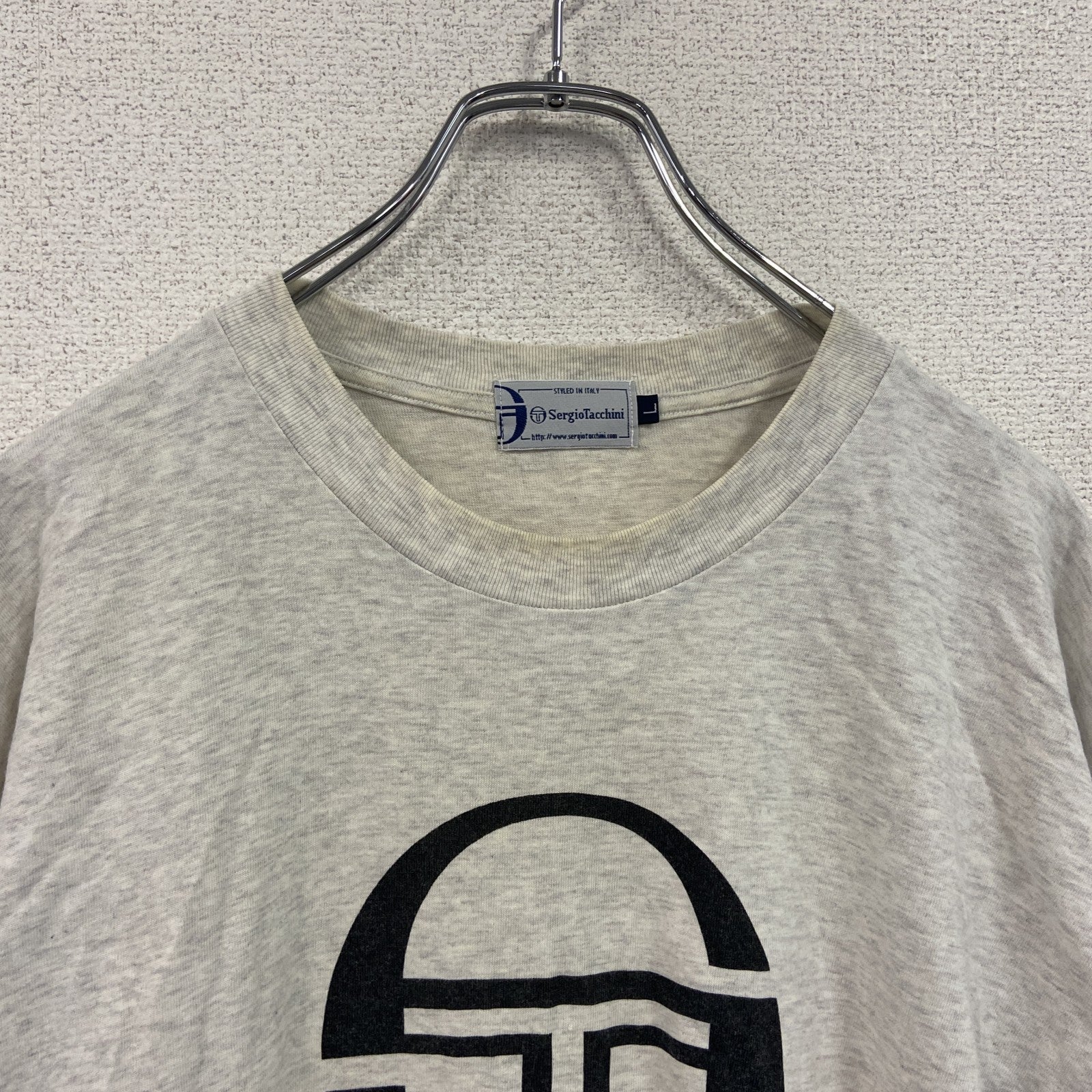 SergioTacchini　半袖プリントTシャツ　シングルステッチ　霜降りグレー　Lサイズ
