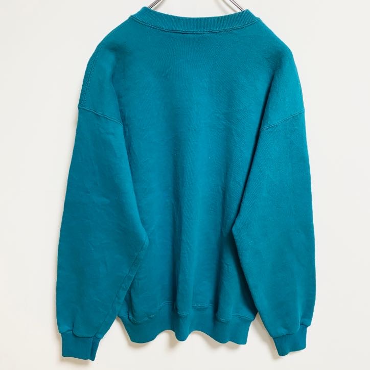 古着 used　90s　USA　オリンピック　JC PENNEY　長袖ワンポイントロゴ刺繍スウェット　青　ターコイズ　Lサイズ