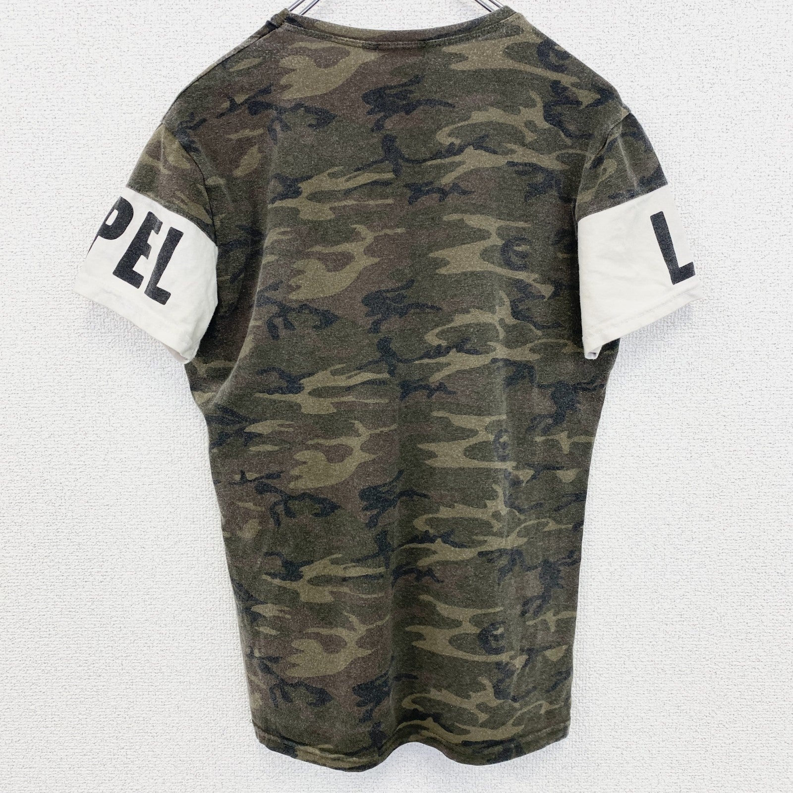 古着 used　MASTIFF　半袖迷彩柄プリントTシャツ　カモフラ　CASA　クルーネック　緑　グリーン　Sサイズ