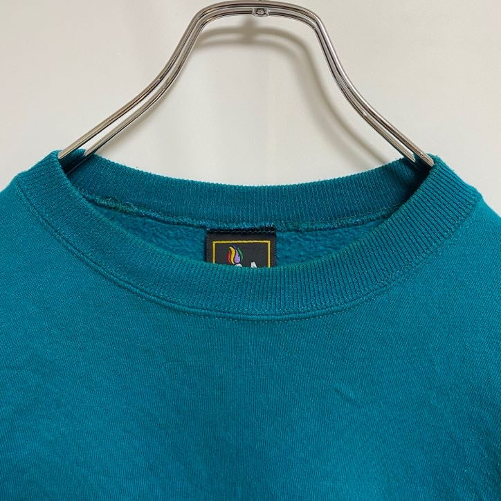 古着 used　90s　USA　オリンピック　JC PENNEY　長袖ワンポイントロゴ刺繍スウェット　青　ターコイズ　Lサイズ