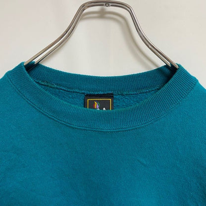 古着 used　90s　USA　オリンピック　JC PENNEY　長袖ワンポイントロゴ刺繍スウェット　青　ターコイズ　Lサイズ