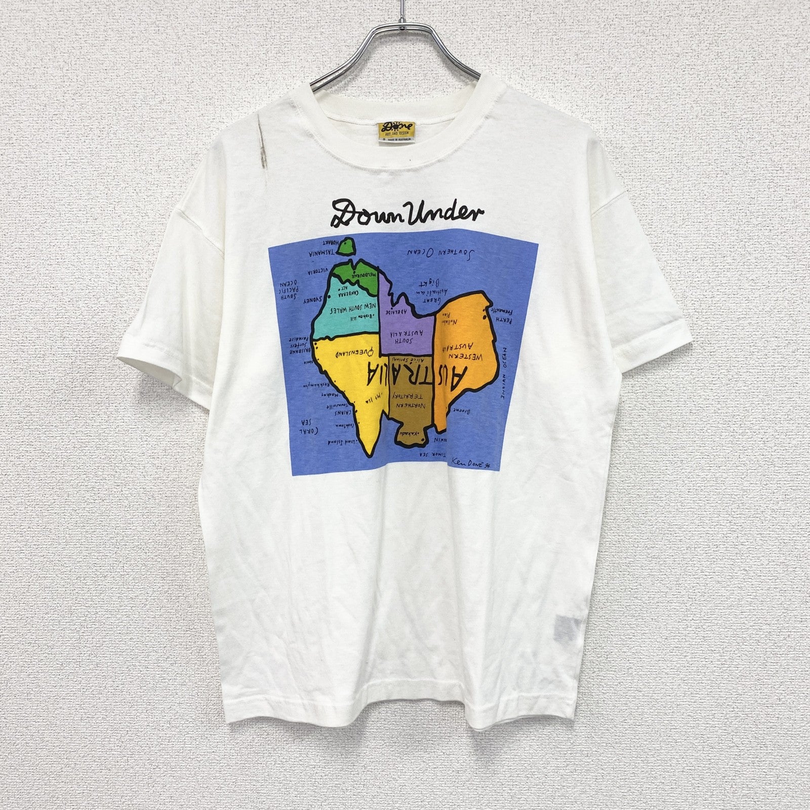 90s　Ken Done　ケンドーン　半袖プリントTシャツ　オーストラリア　地図　ヴィンテージ　白　ホワイト　Sサイズ