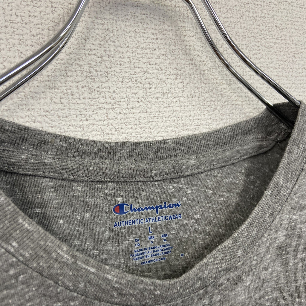 Champion　チャンピオン　半袖プリントTシャツ　3連プリント　クルーネック　現行　灰色　グレー　Lサイズ