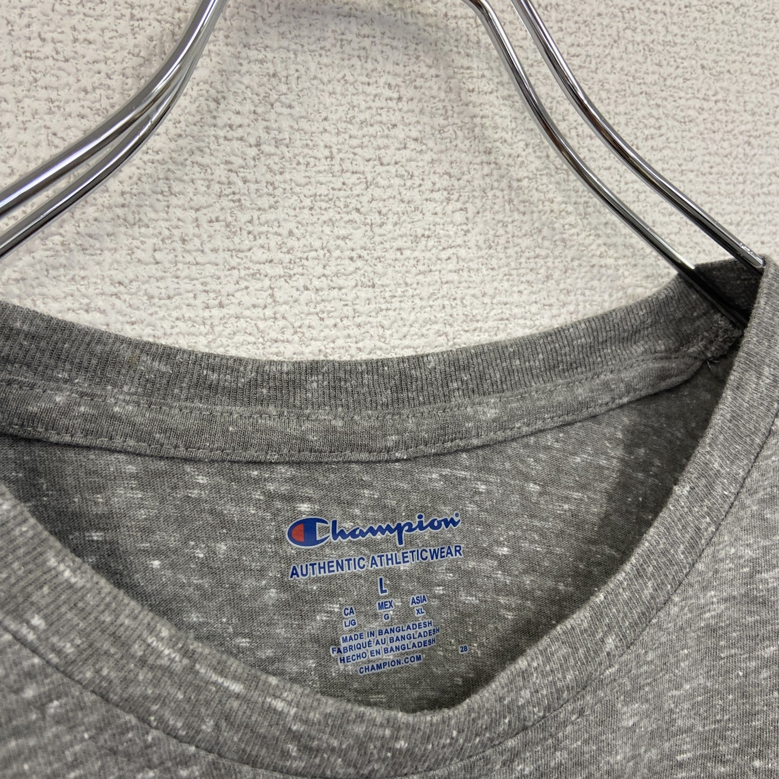 Champion　チャンピオン　半袖プリントTシャツ　3連プリント　クルーネック　現行　灰色　グレー　Lサイズ