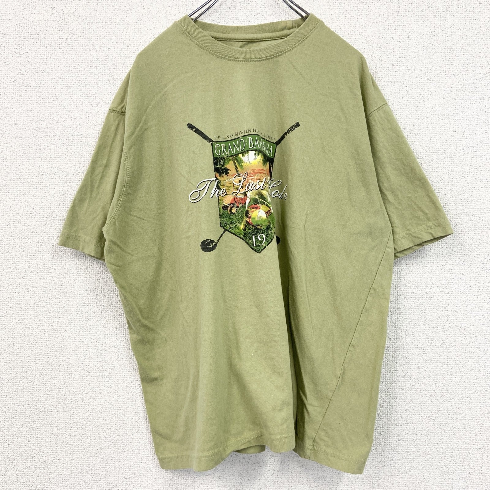 古着 used　puritan　半袖スポーツプリントTシャツ　レトロデザイン　ゴルフ　クルーネック　緑　グリーン　XL/XGサイズ