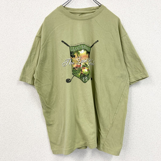 古着 used　puritan　半袖スポーツプリントTシャツ　レトロデザイン　ゴルフ　クルーネック　緑　グリーン　XL/XGサイズ