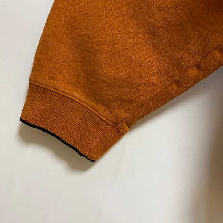 古着 used　長袖アニマル柄刺繍スウェット　トレーナー　鹿　クルーネック　オレンジ　レトロデザイン　個性的　XLサイズ