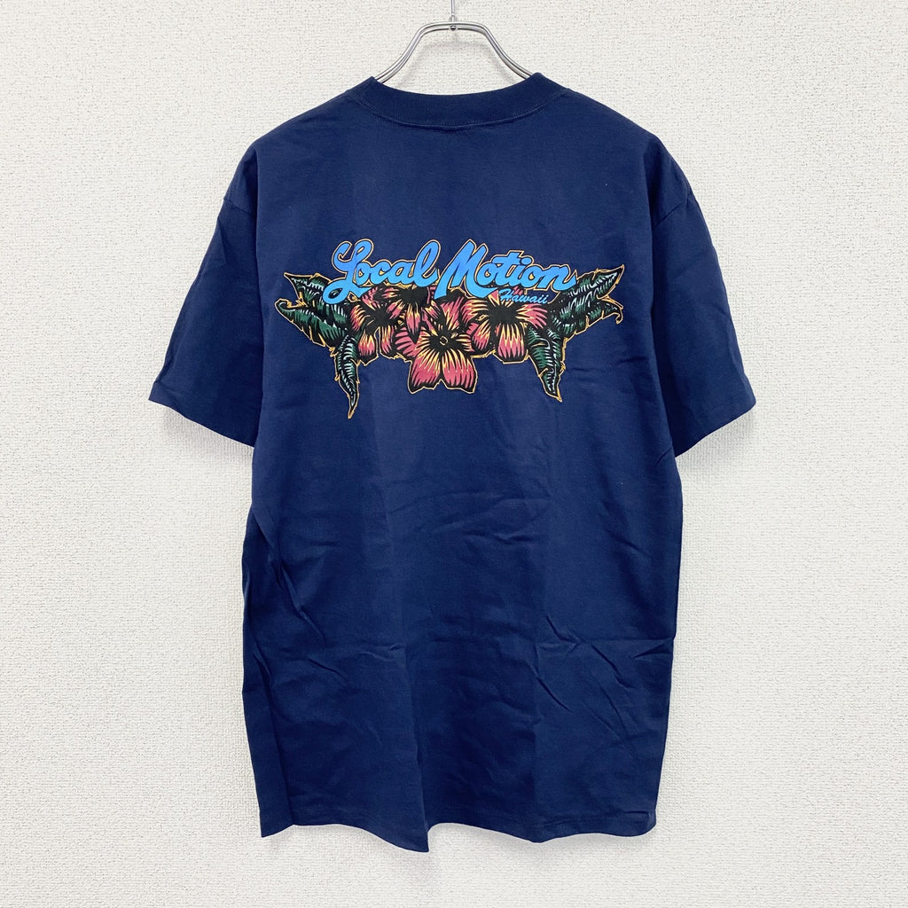 90s　Local Motion　ローカルモーション　半袖プリントTシャツ　シングルステッチ　花柄　紺　ネイビー　Lサイズ