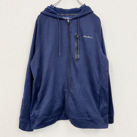 古着 used　Eddie Bauer　長袖フルジップパーカー　裏ボア　レトロデザイン　フード　紺　ネイビー　Mサイズ