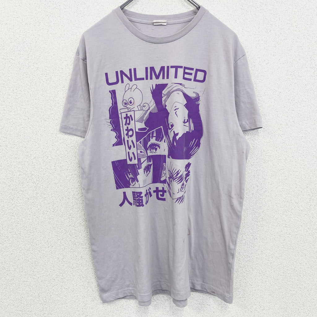 古着 used　STREETWEAR SOCIETY　半袖キャラクタープリントTシャツ　UNLIMITED　ライトピンク　Mサイズ
