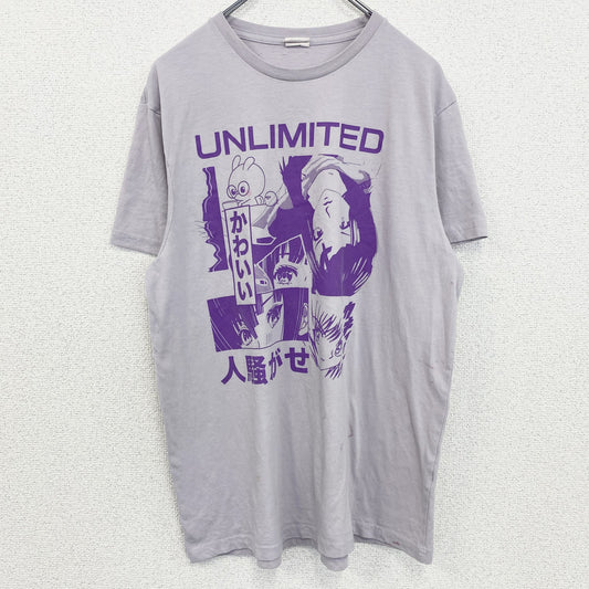 古着 used　STREETWEAR SOCIETY　半袖キャラクタープリントTシャツ　UNLIMITED　ライトピンク　Mサイズ