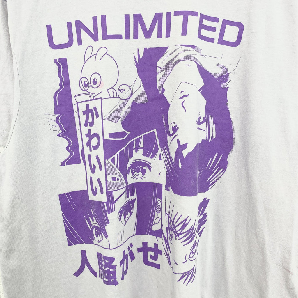 古着 used　STREETWEAR SOCIETY　半袖キャラクタープリントTシャツ　UNLIMITED　ライトピンク　Mサイズ