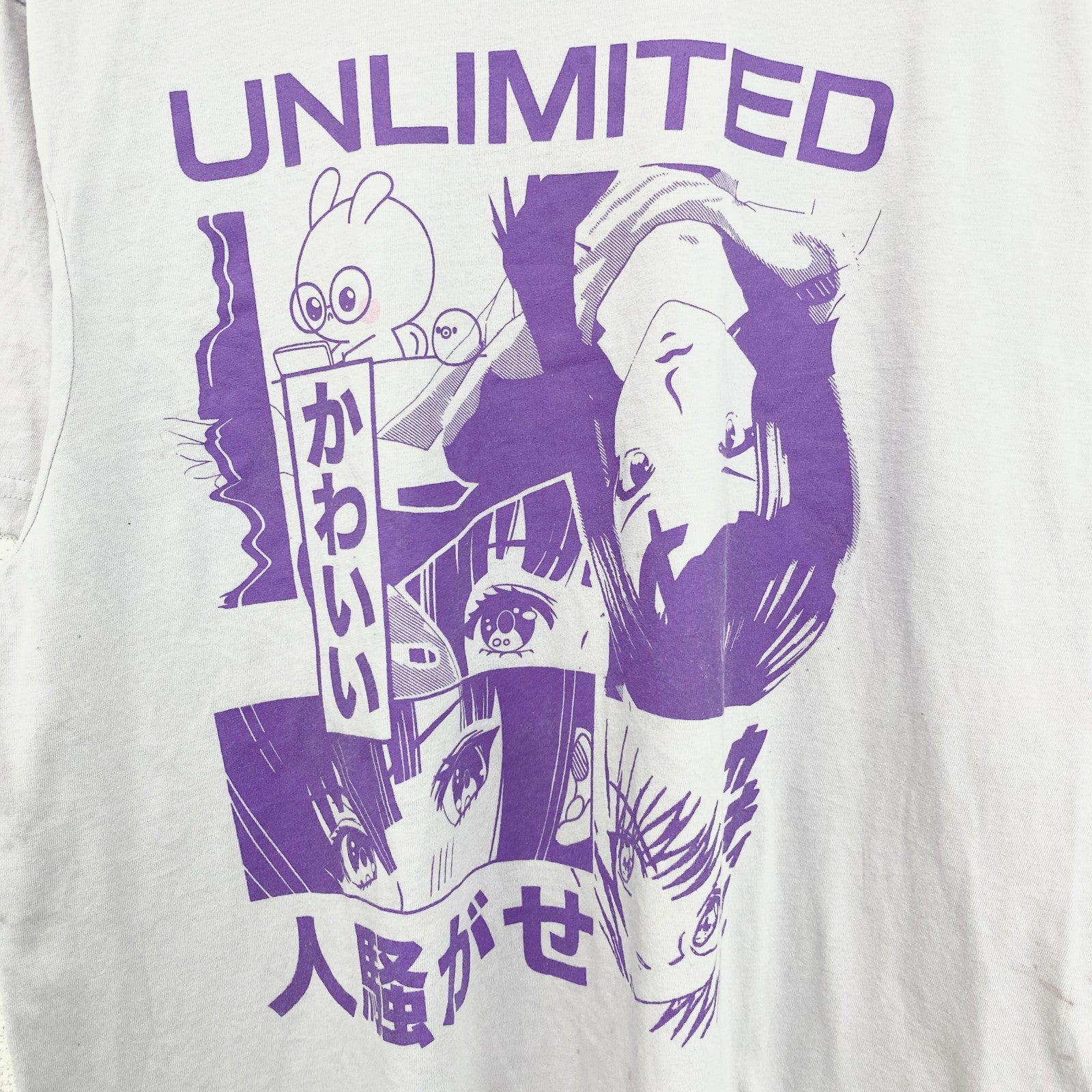 古着 used　STREETWEAR SOCIETY　半袖キャラクタープリントTシャツ　UNLIMITED　ライトピンク　Mサイズ