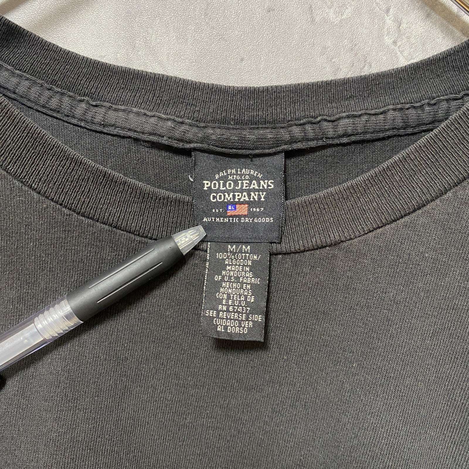 古着 used　POLOJEANS　ポロジーンズ　半袖プリントTシャツ　クルーネック　黒　ブラック　春夏服　Mサイズ