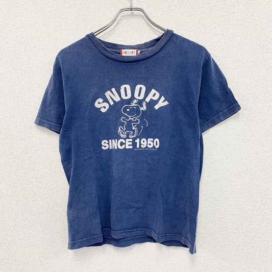 SNOOPY　スヌーピー　半袖プリントキャラクターTシャツ　アーチプリント　フェード　紺　ネイビー　Sサイズ