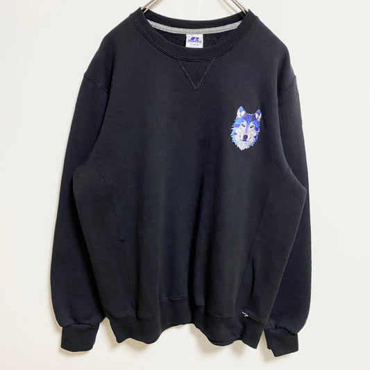 古着 used　RUSSELL ATHLETIC ラッセル　長袖ワンポイントスウェット　トレーナー　狼　シンプル　黒　Mサイズ
