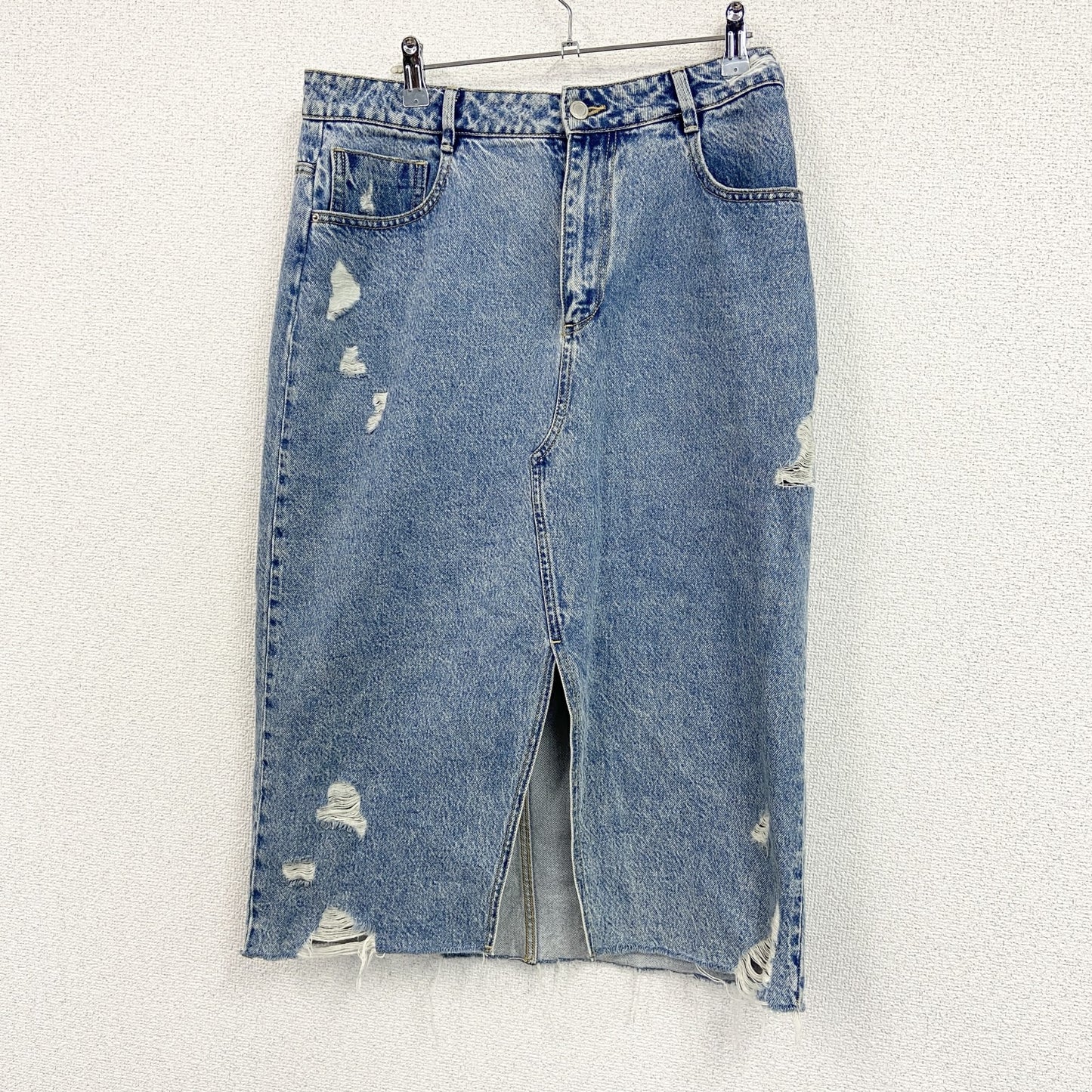 ZARA　ザラ　ダメージデニムスカート　スリット入り　インディゴ　Lサイズ　