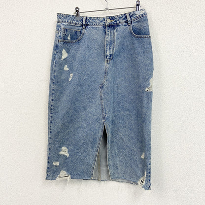 ZARA　ザラ　ダメージデニムスカート　スリット入り　インディゴ　Lサイズ　
