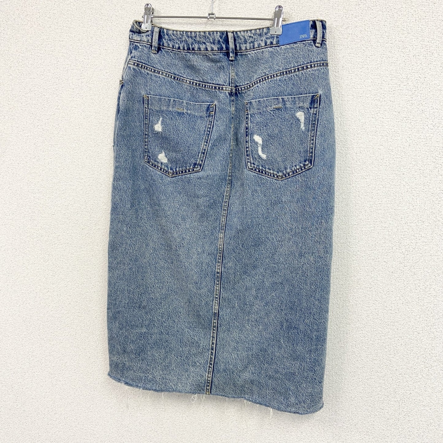 ZARA　ザラ　ダメージデニムスカート　スリット入り　インディゴ　Lサイズ　