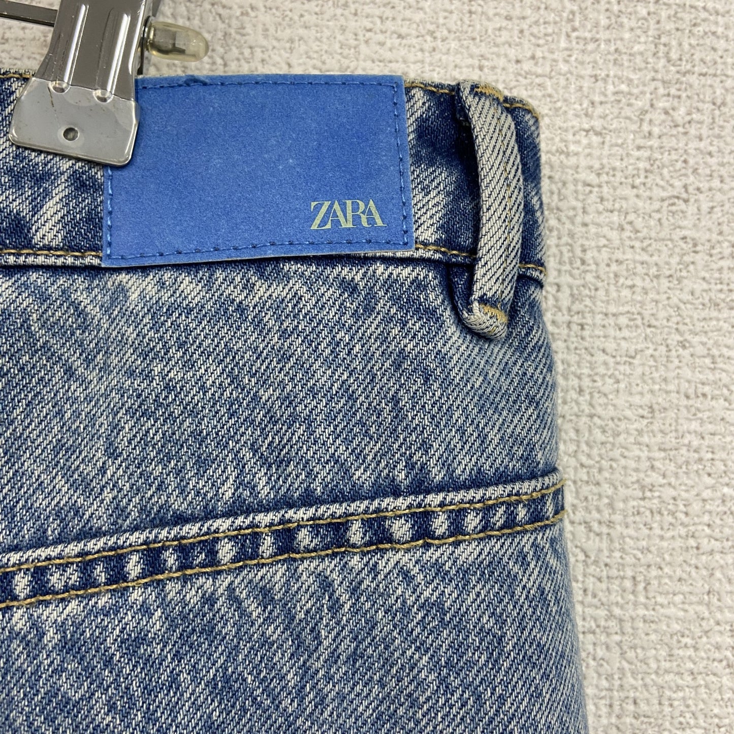 ZARA　ザラ　ダメージデニムスカート　スリット入り　インディゴ　Lサイズ　