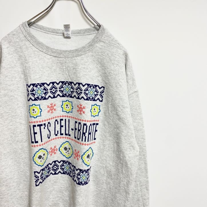 古着 used　JERZEES ジャージーズ　長袖プリントスウェット　トレーナー　ノルディック　霜降りカラー　レトロ　Lサイズ