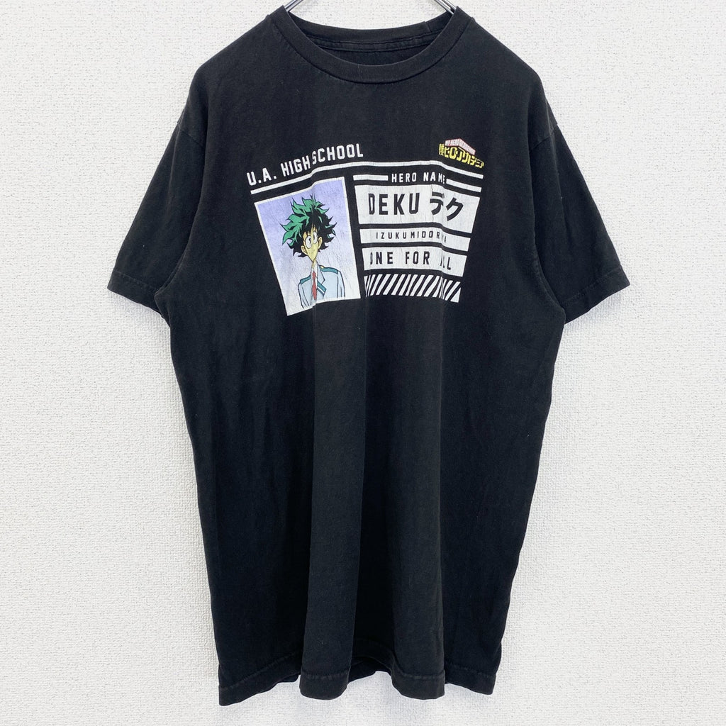 古着 used　僕のヒーローアカデミア　緑谷出久　デク　メキシコ製　半袖アニメキャラクタープリントTシャツ　黒　Lサイズ