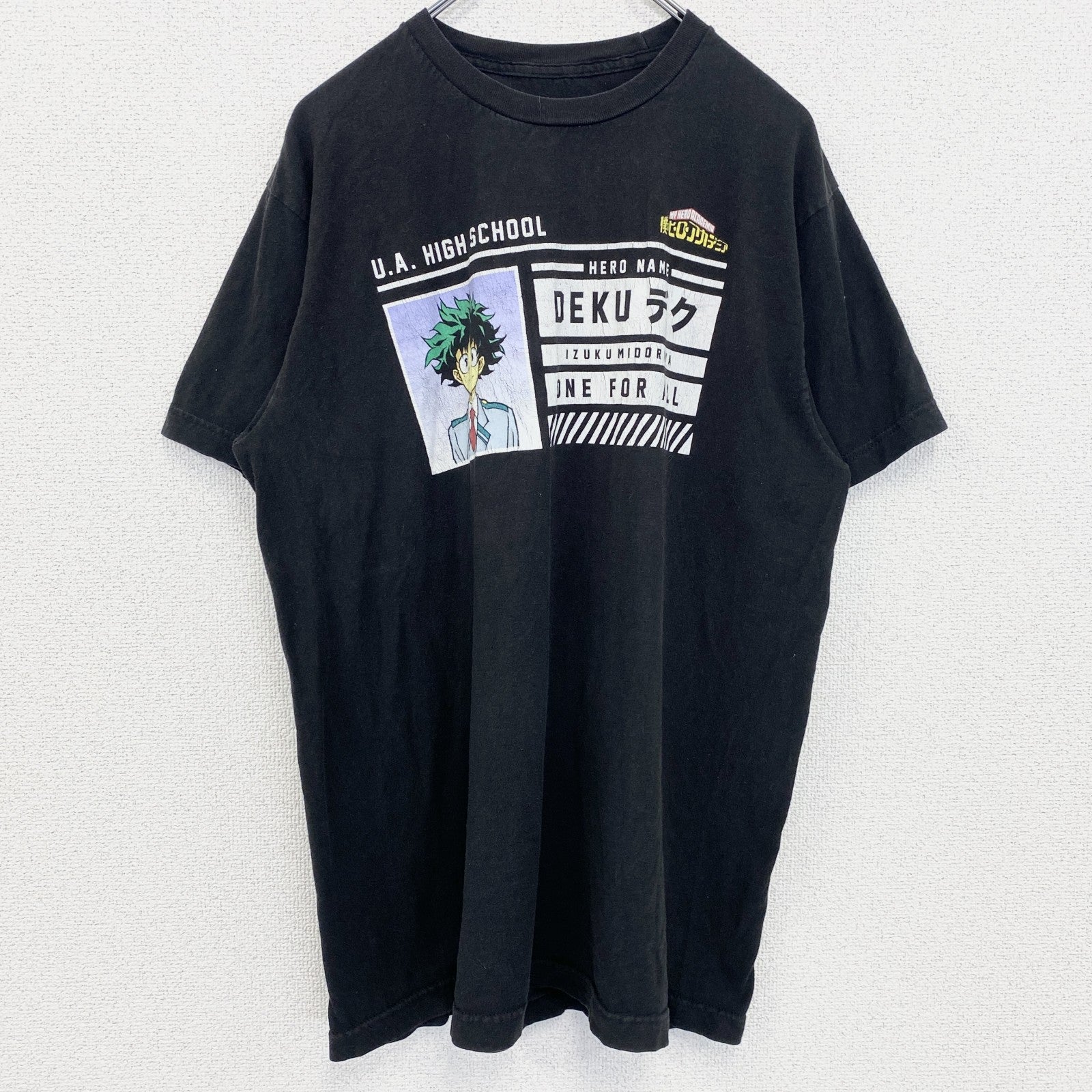 古着 used　僕のヒーローアカデミア　緑谷出久　デク　メキシコ製　半袖アニメキャラクタープリントTシャツ　黒　Lサイズ