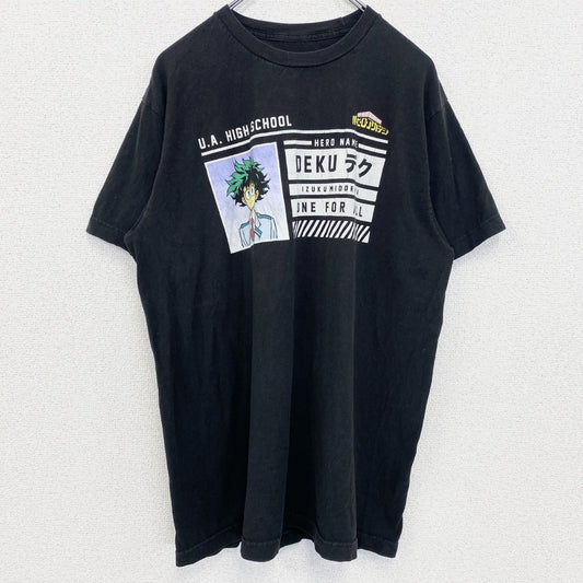古着 used　僕のヒーローアカデミア　緑谷出久　デク　メキシコ製　半袖アニメキャラクタープリントTシャツ　黒　Lサイズ