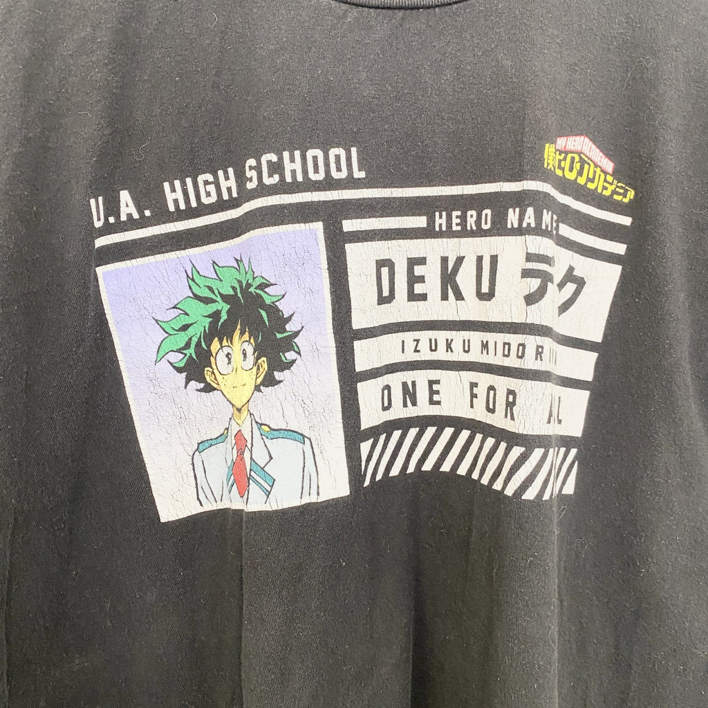 古着 used　僕のヒーローアカデミア　緑谷出久　デク　メキシコ製　半袖アニメキャラクタープリントTシャツ　黒　Lサイズ