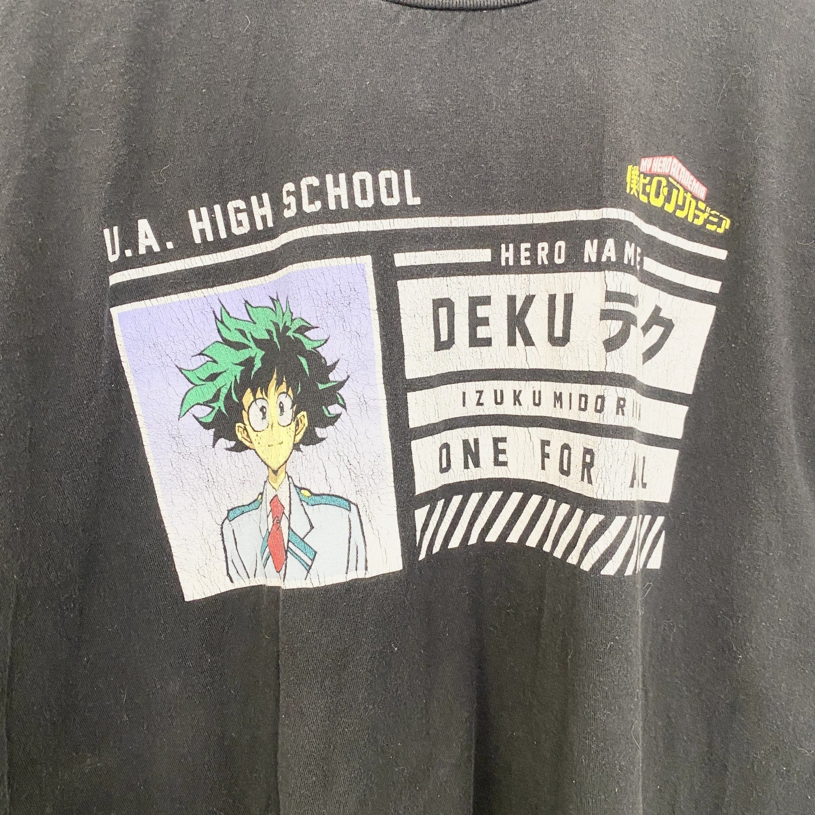 古着 used　僕のヒーローアカデミア　緑谷出久　デク　メキシコ製　半袖アニメキャラクタープリントTシャツ　黒　Lサイズ