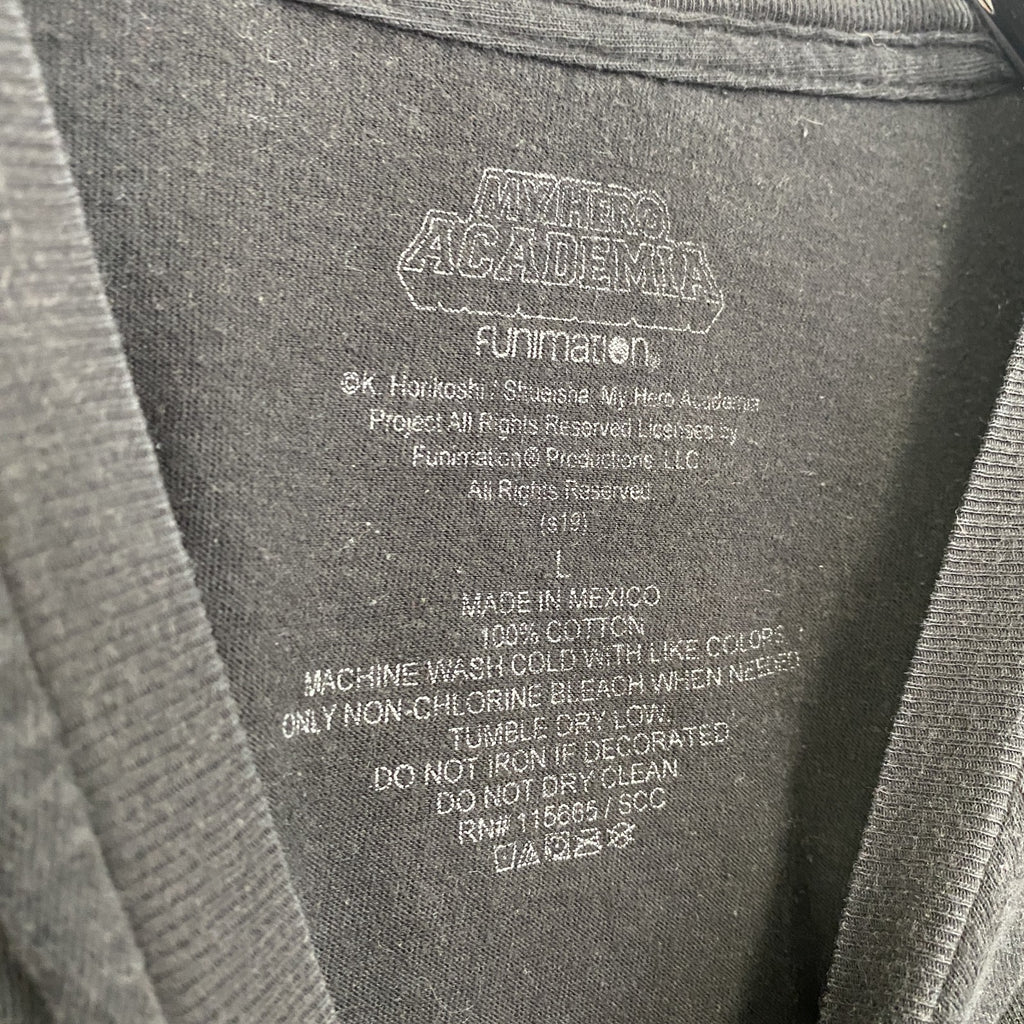 古着 used　僕のヒーローアカデミア　緑谷出久　デク　メキシコ製　半袖アニメキャラクタープリントTシャツ　黒　Lサイズ