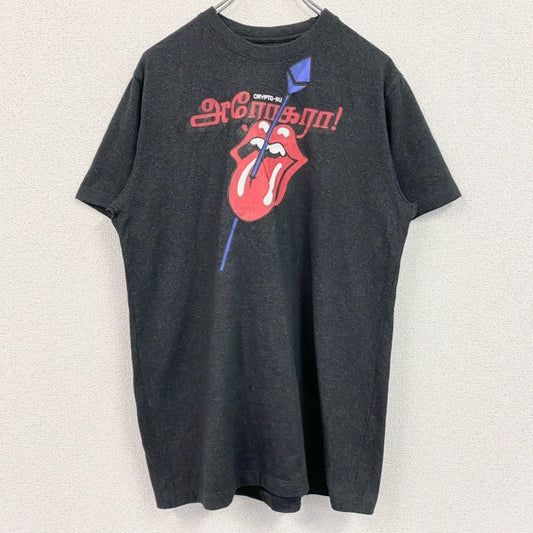 古着 used　ローリングストーンズ　半袖バンドプリントTシャツ　レトロデザイン　クルーネック　口　舌　黒　ブラック　Mサイズ
