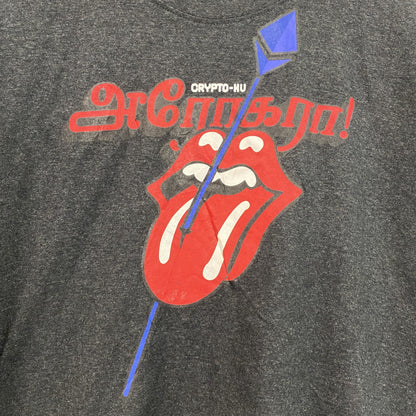 古着 used　ローリングストーンズ　半袖バンドプリントTシャツ　レトロデザイン　クルーネック　口　舌　黒　ブラック　Mサイズ