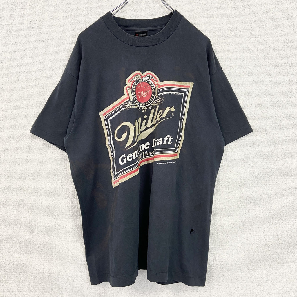 古着 used　80s　SCREEN STARS　半袖プリントTシャツ　ミラービール　お酒　黒　ブラック　ヴィンテージ　XLサイズ