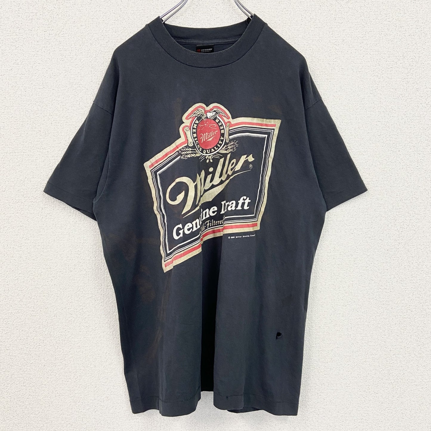 古着 used　80s　SCREEN STARS　半袖プリントTシャツ　ミラービール　お酒　黒　ブラック　ヴィンテージ　XLサイズ