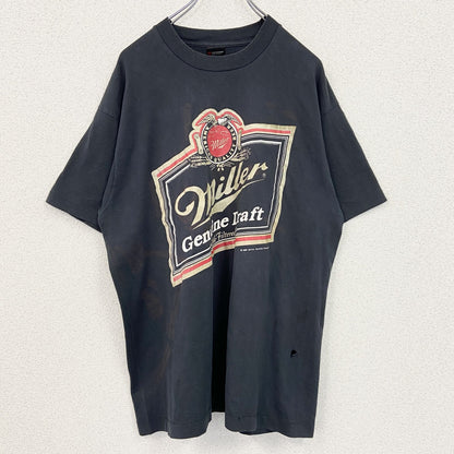 古着 used　80s　SCREEN STARS　半袖プリントTシャツ　ミラービール　お酒　黒　ブラック　ヴィンテージ　XLサイズ