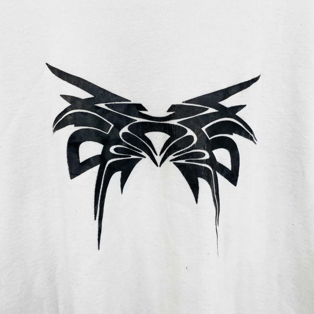 古着 used　FISHBONE　長袖重ね着風プリントTシャツ　モノトーン　バイカラー　黒　白　レトロデザイン　XLサイズ