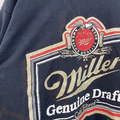 古着 used　80s　SCREEN STARS　半袖プリントTシャツ　ミラービール　お酒　黒　ブラック　ヴィンテージ　XLサイズ
